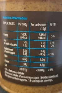 The Food Market Smooth Peanut Butter Nutrition label