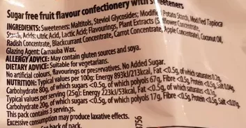 ingredients list for sugar free fruit flavour sweets