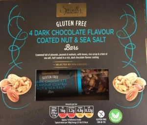 Dark chocolate flavour coated nut and sea salt bars
