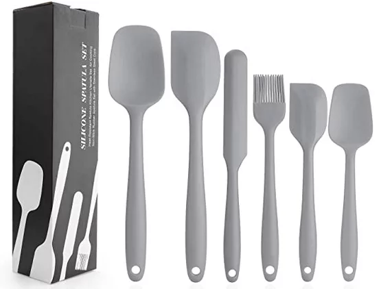 Silicone Spatula Set - 6 Piece Non-Stick Rubber Spatula Set with Stainless Steel Core - Heat-Resistant Spatula Kitchen Utensils Set for Cooking, Baking and Mixing (Gray) 
