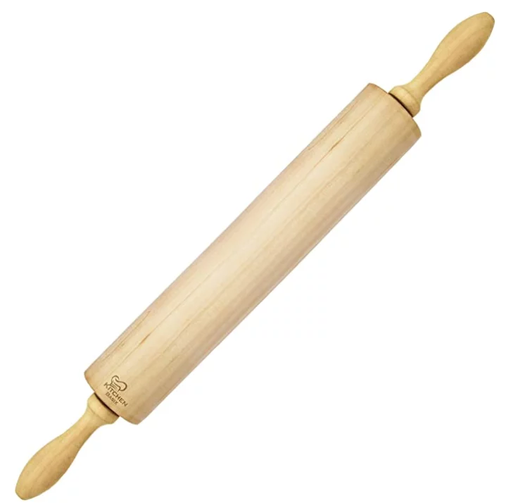 KitchenBasix Rolling Pin Classic Wood Ideal Baking Needs Professional Dough Roller Used Bakers & Cooks Pasta Cookie Dough Pastry Bakery Pizza Fondant Chapati 16.5 Inches 2.2 Inches 