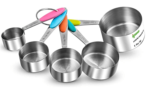 Ipow Thicker Handle Stainless Steel Set of 5 Kitchen Cooking Baking Measuring Cups Measuring Spoon with Silicone Handle 