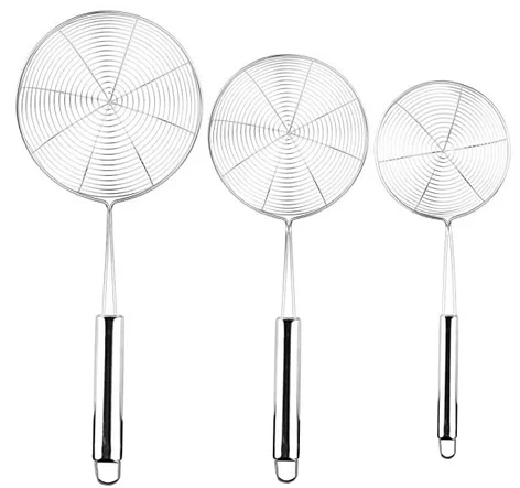 Upgrade Cymax Spider Strainer Skimmer, Set of 3 Strainer Ladle Stainless Steel Wire Skimmer Spoon with Handle for Kitchen Frying Food, Pasta, Spaghetti, Noodle 