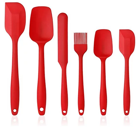 Vicloon Silicone Utensils, Set of 6 Silicone Cooking Set Including Brush, Spoon, Spatula, Non-Stick and Heat Resistant, Silicone Spatula for Cooking & Baking, Fit Dishwasher (RED) 
