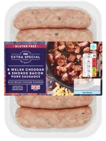 Asda Extra Special 6 Pork Welsh Cheddar & Smoked Bacon Sausages