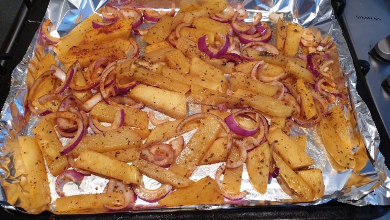 keto swede fries with red onion