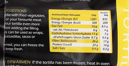 CarbZone large tortilla nutrition