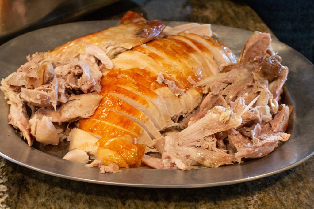 Roast turkey sliced on platter