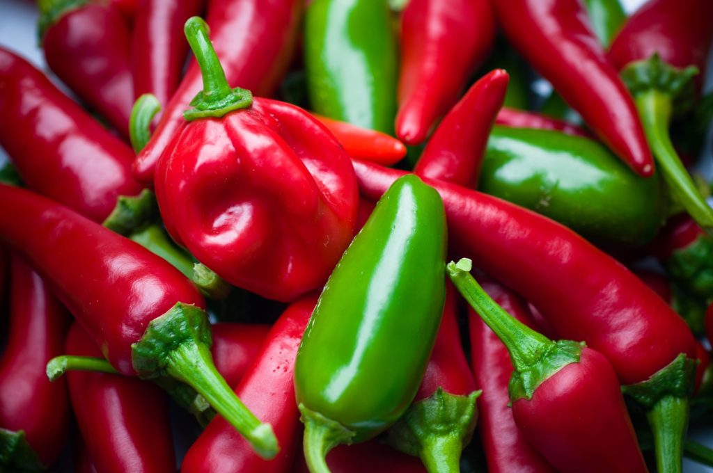 assorted chilli peppers (green and red)